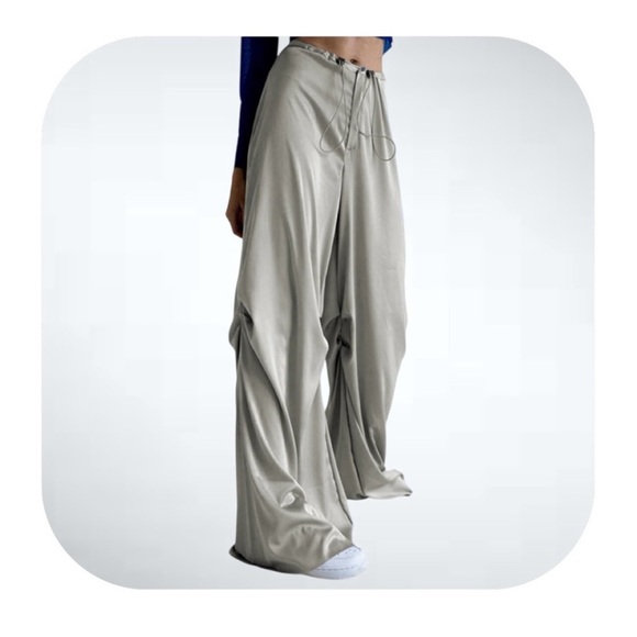 Commense Pants - NWT Commense XS grey oversized satin wide leg pants